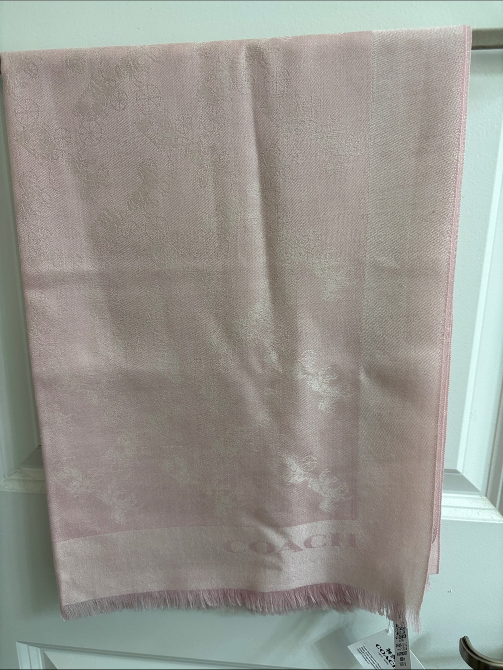 Coach Pale Blush Jacquard Fringe Women Wrap
